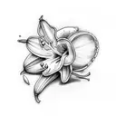 A scientific illustration of a lily of the valley flower in black and grey style tattoo design idea
