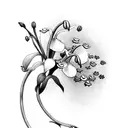 A scientific illustration of a lily of the valley flower in black and grey style tattoo design idea