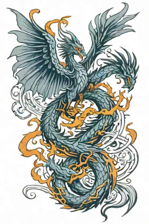 phoenix and dragon entwine tattoo design idea