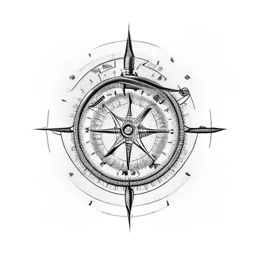 A detailed design of various tools used by a scenographer, such as measuring tape, paintbrushes, and a drafting compass tattoo design idea