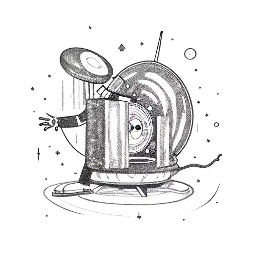 An alien DJ spinning records in a space-themed nightclub tattoo design idea