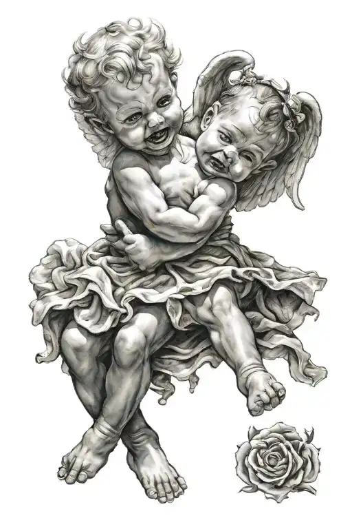 baby angel and devil angel smile now cry later  tattoo design idea