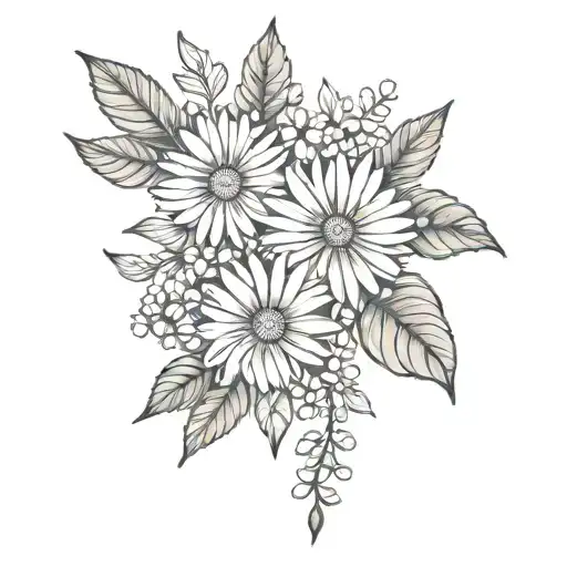  tattoo including daisy flower, a diamond and Rowan tree tattoo design idea