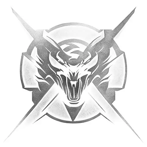 Combine the iconic Autobot logo with the Mortal Kombat dragon symbol in a fierce battle pose tattoo design idea