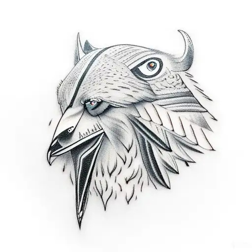 odin accompanied by his ravens, his spear and his wolves tattoo design idea