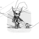 tiny people with theiw shadows being tied with black and red threads and strings tattoo design idea