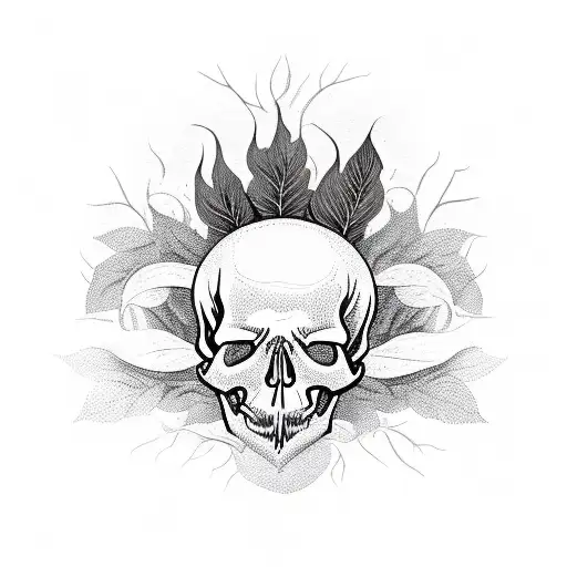 fire roses vines skull leafs tattoo design idea