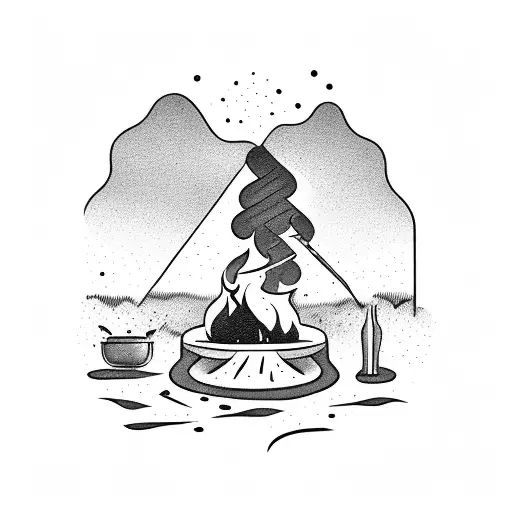 A tattoo of a solitary figure cooking over a campfire in the wilderness, capturing your love for cooking and solitude in nature tattoo design idea