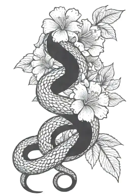 snake wrapping itself around a flower intertwined tattoo design idea