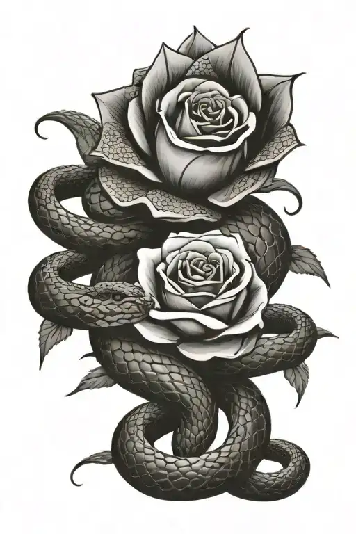 snake wrapping itself around a rose  tattoo design idea