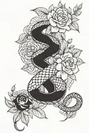 snake wrapping itself around a flower intertwined tattoo design idea