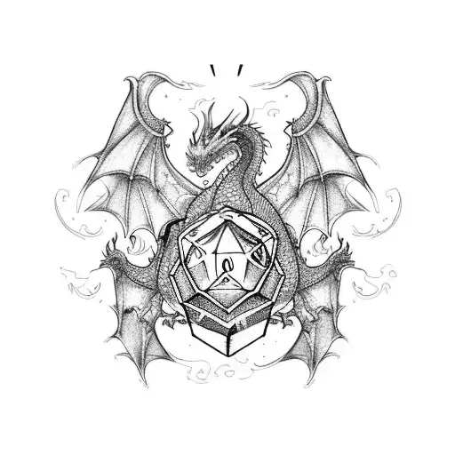 Dragon, Aviator Goggles, D20 Die tattoo design idea