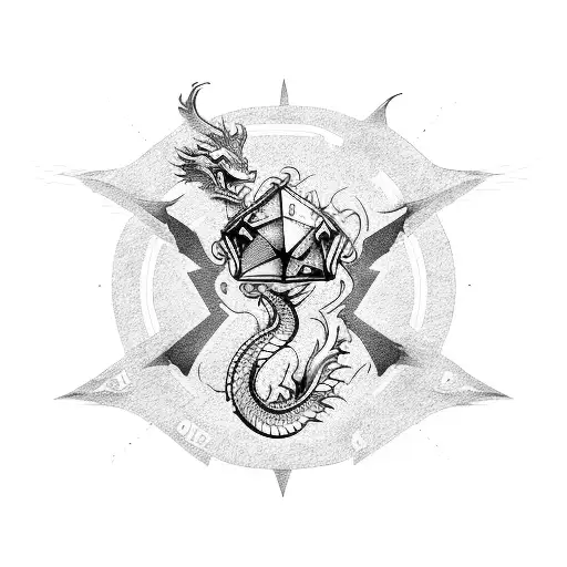 Dragon, Aviator Goggles, D20 Die tattoo design idea