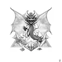 Dragon, Aviator Goggles, D20 Die tattoo design idea