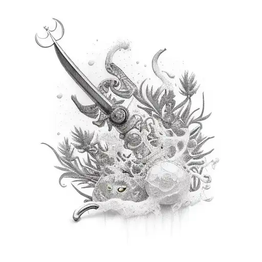 German long Sword with rosemary leaves tattoo design idea