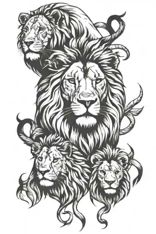 lion family with number 4 elements tattoo design idea