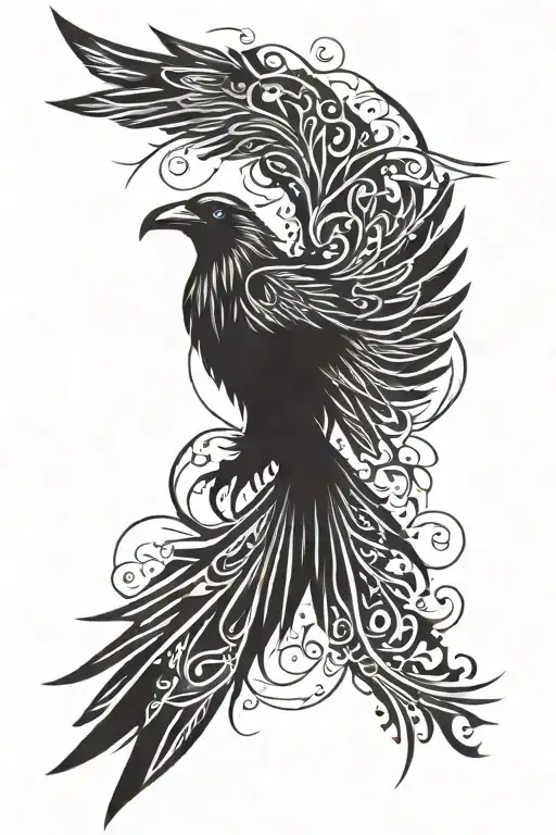 cross with wings and raven. cross says "Oakley Raven Rain" tattoo design idea