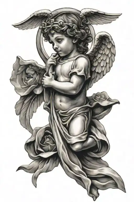 cross with halo baby angel tattoo design idea