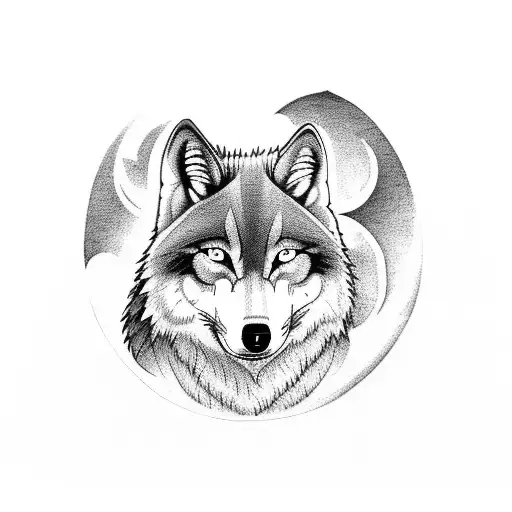 A she wolf with a moon-shaped birthmark on its fur tattoo design idea