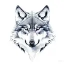A realistic sketch of a wolf's face with intense eyes tattoo design idea
