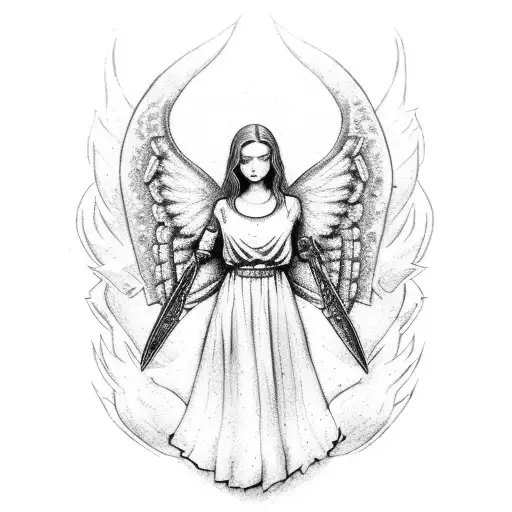 A guardian angel watching over a soccer field tattoo design idea