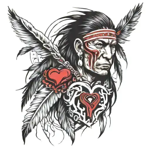 native American tearing out own heart tattoo design idea