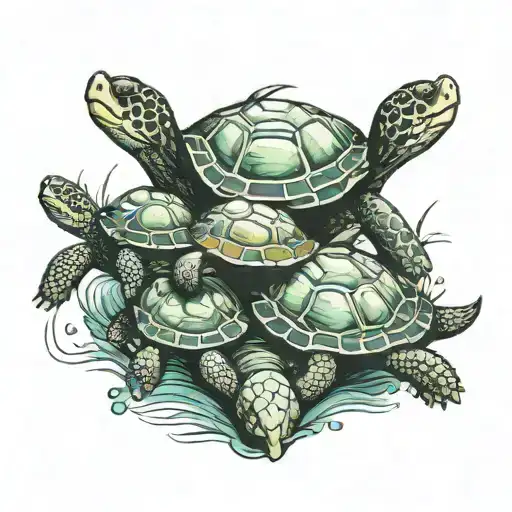 mom turtle and three baby turtles swimming together tattoo design idea