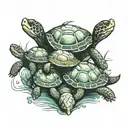 mom turtle and three baby turtles swimming together tattoo design idea