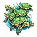 mom turtle and three baby turtles swimming together tattoo design idea