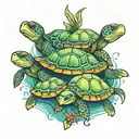 mom turtle and three baby turtles swimming together tattoo design idea