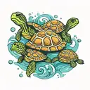 mom turtle and three baby turtles swimming together tattoo design idea