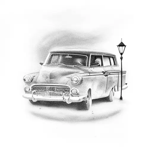 abandoned car under street lamp tattoo design idea
