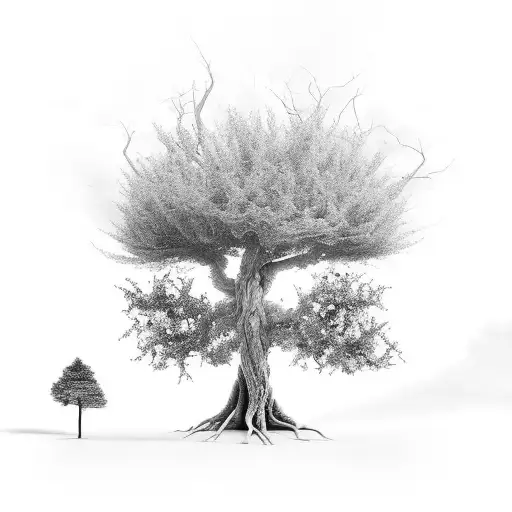 A tree that represents the quote "No tree, it is said, can grow to heaven unless its roots reach down to hell" tattoo design idea