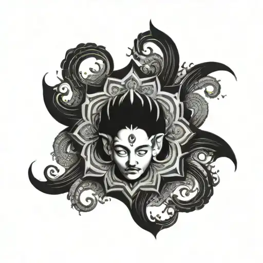 vajra radiating on blackout arm sleeve tattoo design idea