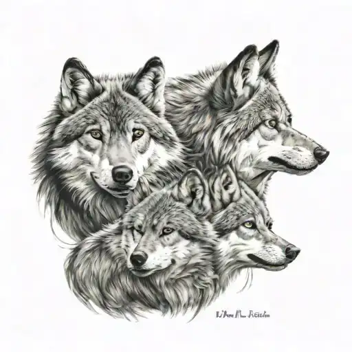 2 daughters and father as wolves  tattoo design idea