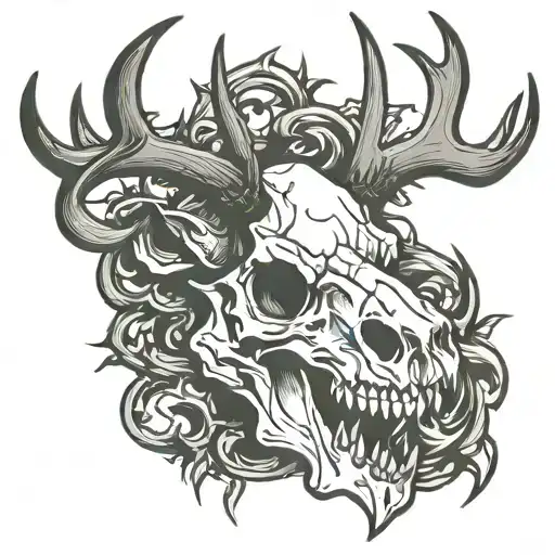 elk skull with antlers tattoo design idea