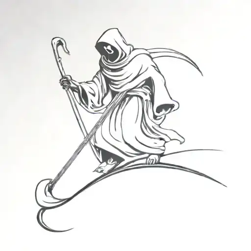 grim reaper dragging a scythe in the ground looking tattoo design idea