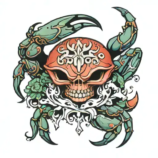 cancer crab and skull tattoo design idea