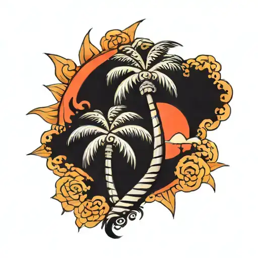 palm tree with filipino sun tattoo design idea