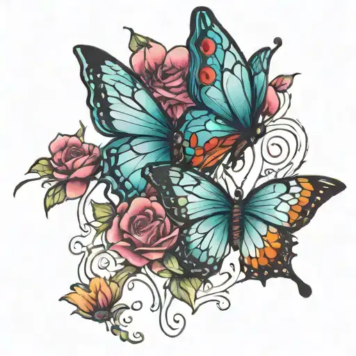 two butterflies holding together a broken heart tattoo design idea
