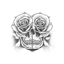 Dagger going through a skull with dead roses a gravesite and somebody sitting beside the gravesite tattoo design idea