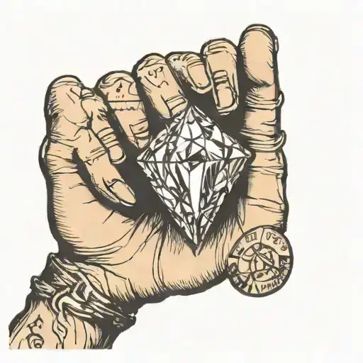 hand holding a rough diamond between index finger and thumb tattoo design idea