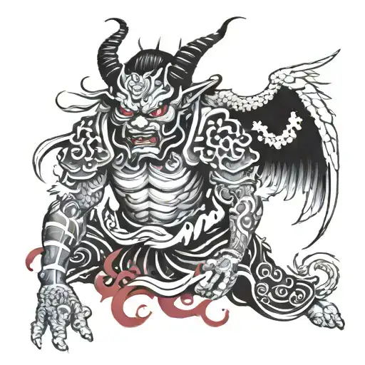 japanese demon half angel tattoo design idea