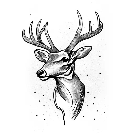 deer skull with ivy and flowers  tattoo design idea