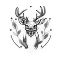 deer skull with ivy leafs around horns tattoo design idea
