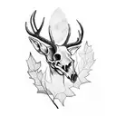 deer skull with ivy leafs around horns tattoo design idea