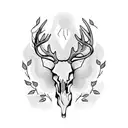 deer skull with ivy leafs around horns tattoo design idea