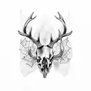deer skull with ivy leaf on the horns  tattoo design idea
