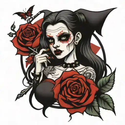 Vampir and thorn rose goth girl tattoo design idea