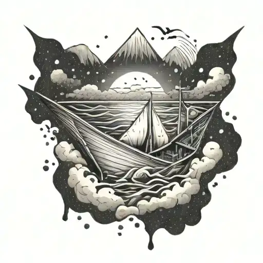 paper boat in a storm tattoo design idea